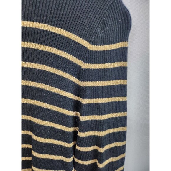 Lauren Ralph Lauren Womens Turtleneck Sweater Medium Black Gold Metallic Striped - Picture 3 of 7